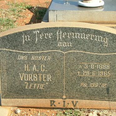 VORSTER H.A.G. 1888-1965