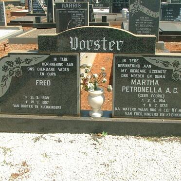 VORSTER Fred 1909-1997 &amp; Martha Petronella A.C. FOURIE 1914-1978