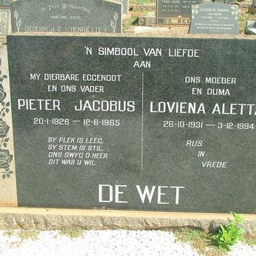 WET Pieter Jacobus, de 1926-1965 &amp; Loviena Aletta 1931-1994 