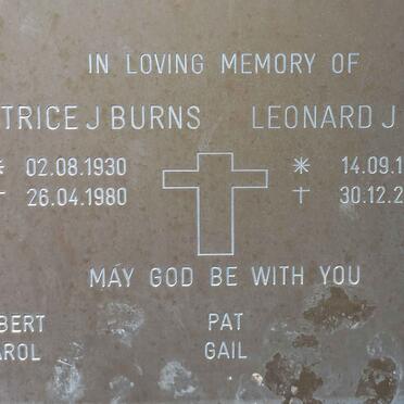 BURNS Leonard J. 1930-2008 &amp; Beatrice J. 1930-1980