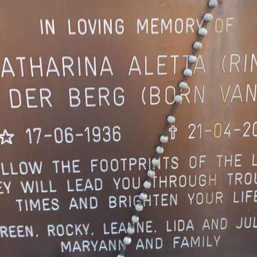 BERG Catharina Aletta, van der nee VAN DYK 1936-2012