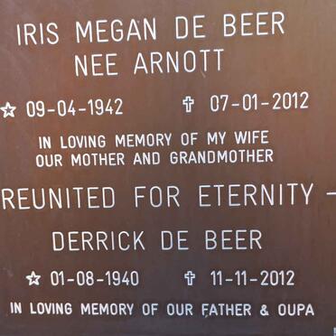 BEER Derrick, de 1940-2012 &amp; Iris Megan ARNOTT 1942-2012
