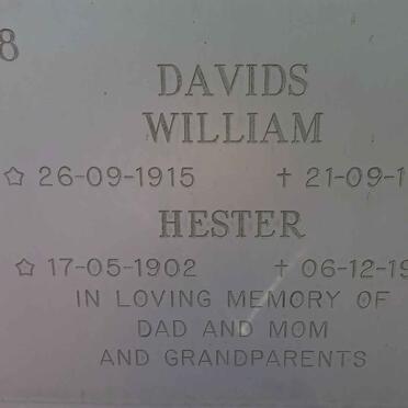 DAVIDS William 1915-1999 &amp; Hester 1902-1999