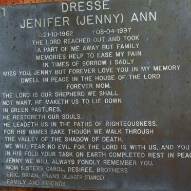 DRESSE Jenifer Ann 1962-1997