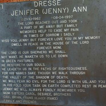 DRESSE Jenifer Ann 1962-1997