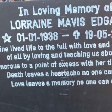 EDGAR Lorraine Mavis 1938-2019