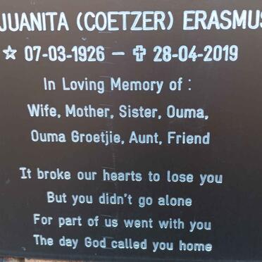 ERASMUS Juanita nee COETZER 1926-2019