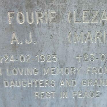 FOURIE A.J. nee LEZAR 1923-1990