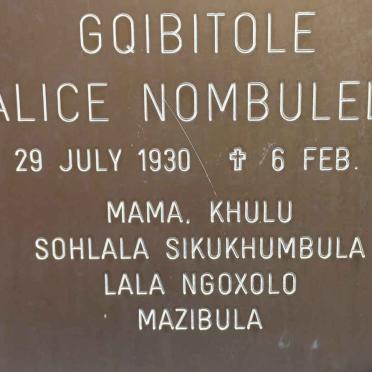 GQIBITOLE Alice Nombulelo 1930-2010