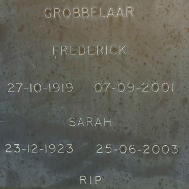 GROBBELAAR Frederick 1919-2001 &amp; Sarah 1923-2003