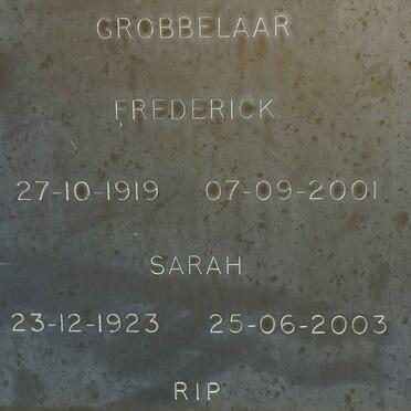 GROBBELAAR Frederick 1919-2001 &amp; Sarah 1923-2003