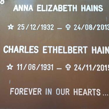 HAINS Charles Ethelbert 1931-2015 &amp; Anna Elizabeth 1932-2013