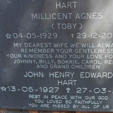 HART John Henry Edward 1927-2009 &amp; Millicent Agnes 1929-2002