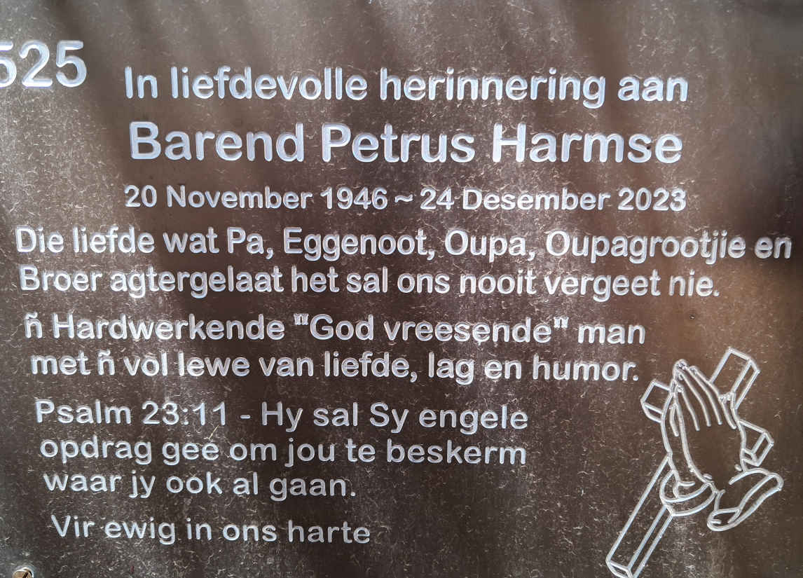 HARMSE Barend Petrus 1946-2023