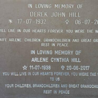HILL Derek John 1932-2008 &amp; Arlene Cynthia 1938-2017