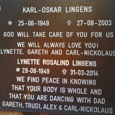 LINGENS Karl-Oskar 1949-2003 &amp; Lynette Rosalind 1949-2014