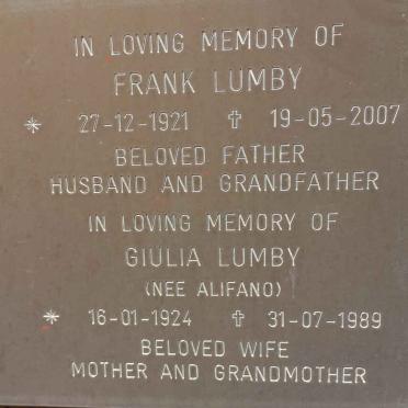 LUMBY Frank 1921-2007 &amp; Giulia ALIFANO 1924-1989