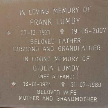 LUMBY Frank 1921-2007 &amp; Giulia ALIFANO 1924-1989