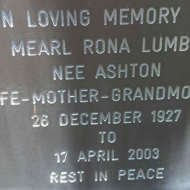 LUMBY Mearl Rona nee ASHTON 1927-2003