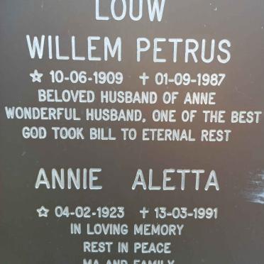 LOUW Willem Petrus 1909-1987 &amp; Annie Aletta 1923-1991
