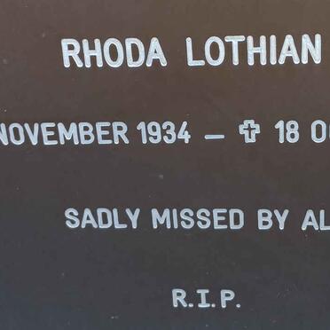 LOTHIAN Rhoda 1934-2014