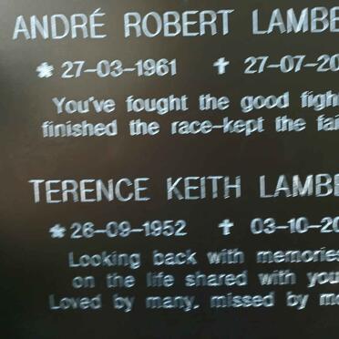LAMBERT Terence Keith 1952-2021 :: LAMBERT Andre Robert 1961-2021