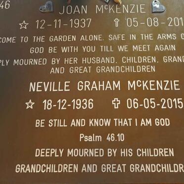 MCKENZIE Neville Graham 1936-2015 &amp; Joan 1937-2011