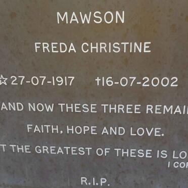 MAWSON Freda Christine 1917-2002