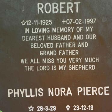 PIERCE Robert 1925-1997 &amp; Phyllis Nora 1929-2013