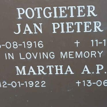 POTGIETER Jan Pieter 1916-1998 &amp; Martha A.P. 1922-2000