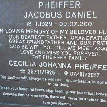 PHEIFFER Jacobus Daniel 1929-2001 &amp; Cecilia Johanna 1925-2017