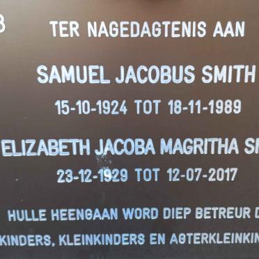 SMITH Samuel Jacobus 1924-1989 &amp; Elizabeth Jacoba Magritha 1929-2017