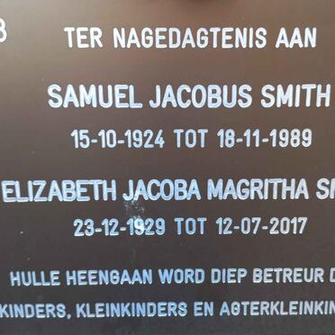 SMITH Samuel Jacobus 1924-1989 &amp; Elizabeth Jacoba Magritha 1929-2017