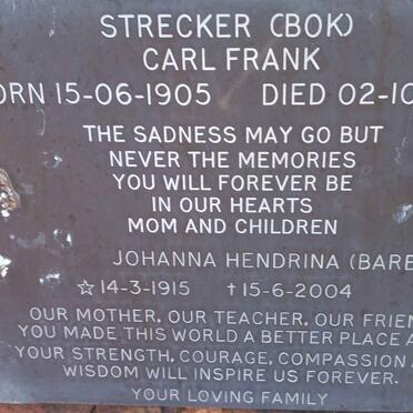 STRECKER Carl Frank 1905-1988 &amp; Johanna Hendrina 1915-2004