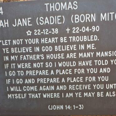 THOMAS Sarah Jane nee MITCHELL 1938-1990