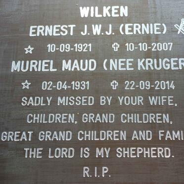 WILKEN Ernest J.W.J. 1921-2007 &amp; Muriel Maud KRUGER 1931-2014