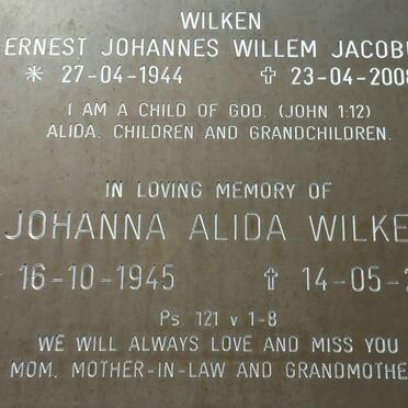 WILKEN Ernest Johannes Willem Jacobus 1944-2008 &amp; Johanna Alida 1945-2013