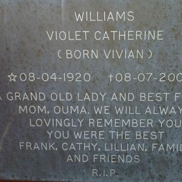 WILLIAMS Violet Catherine nee VIVIAN 1920-2002