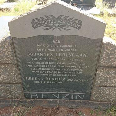 BENZIN Johannes Christiaan 1904-1959 &amp; Helena Beatrix PIETERSE 1929-