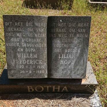 BOTHA Willem Frederick 1915-1986 &amp; Lilian Hope 1916-1974