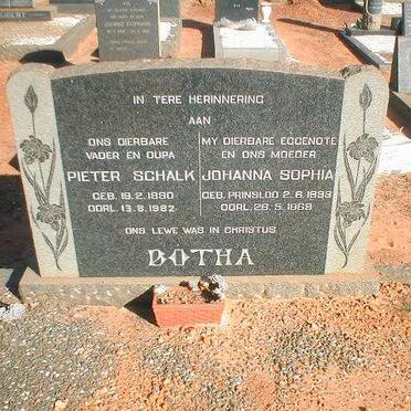 BOTHA Pieter Schalk 1880-1982 &amp; Johanna Sophia PRINSLOO 1893-1968