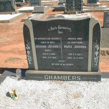 CHAMBERS Abraham Johannes 1896-1969 &amp; Maria Johanna 1907-1994