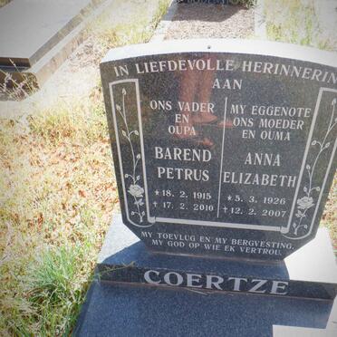 COERTZE Barend Petrus 1915-2010 &amp; Anna Elizabeth 1926-2007