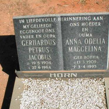 HORN Gerhardus Petrus Jacobus 1904-1984 &amp; Anna Odelia Maggelina BOTHA 1909-1995