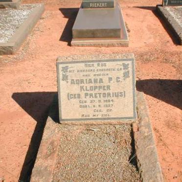 KLOPPER Adriana P.C. nee PRETORIUS 1884-1957