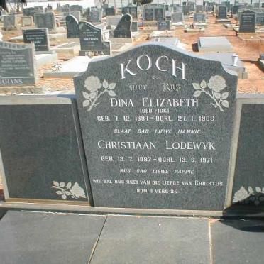KOCH Christiaan Lodewyk 1887-1971 &amp; Dina Elizabeth FICK 1887-1966