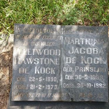 KOCK Fleetwood Rawstone, de 1890-1973 &amp; Marthina Jacoba PRINSLOO 1898-1982