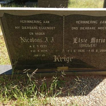 KRIGE Nicolaas J.J. 1933-1974 &amp; Elsie Maria BRUWER 1935-2001
