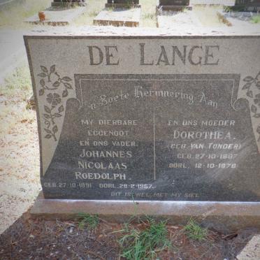 LANGE Johannes Nicolaas Roedolph, de 1891-1967 &amp; Dorothea VAN TONDER 1897-1978