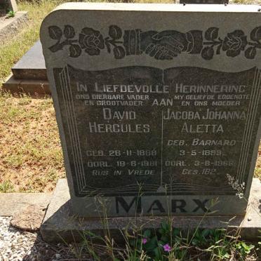 MARX David Hercules 1888-1981 &amp; Jacoba Johanna Aletta BARNARD 1899-1966